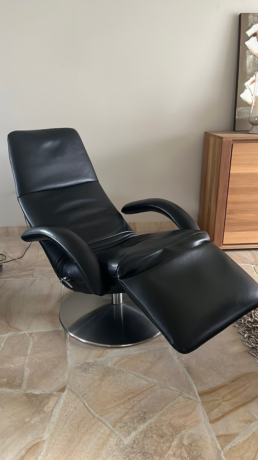 Fauteuil relax JORI - cuir noir, Maison & Meubles, Fauteuils, Enlèvement, Comme neuf
