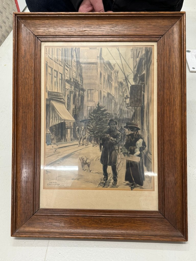 Ingekaderde kunstwerk van Franz Gailliard, Antiek en Kunst, Ophalen of Verzenden, Tekening, Gemengde techniek, Achter glas