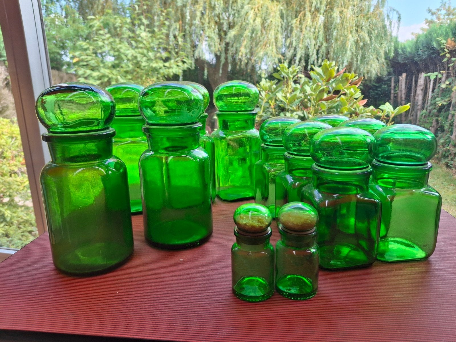 set vintage apothekerspotten, Maison & Meubles, Verre, Autres marques, Pot de stockage, Comme neuf
