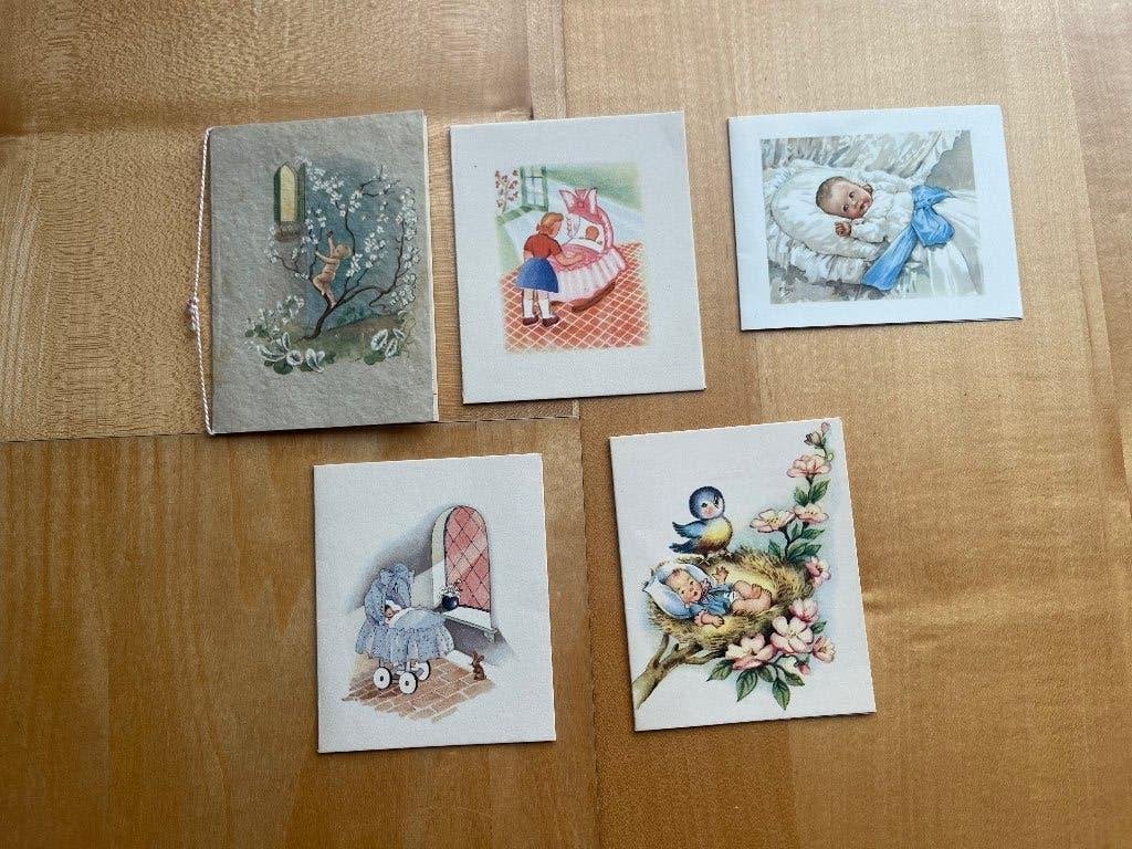 5 prachtige oude geboortekaartjes-Jaren 1951/1954, Verzamelen, Ophalen of Verzenden, Voor 1970, Geboortekaartje