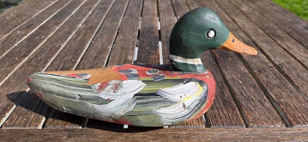 Vintage houten handgeschilderde lokeend, Ophalen of Verzenden