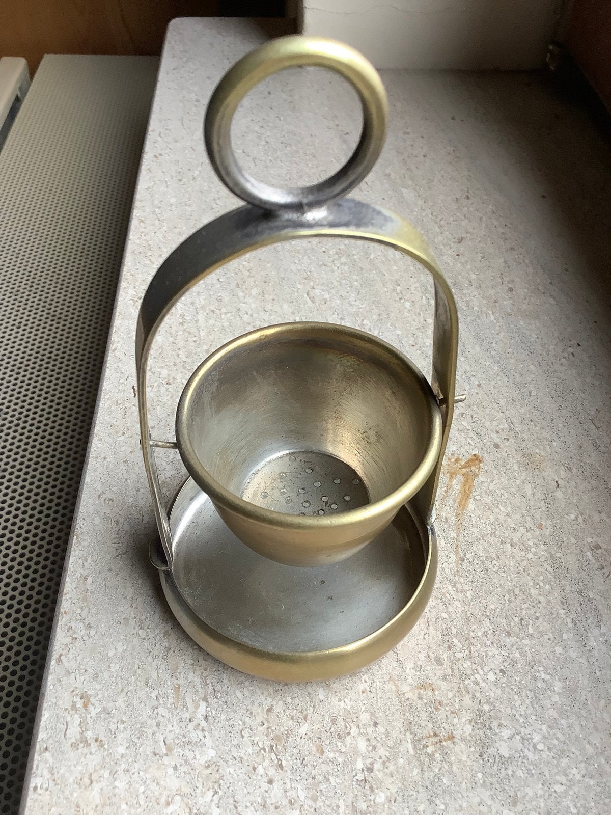 Vintage metalen geurbrander / theelichthouder met inzetbakje, Ophalen of Verzenden