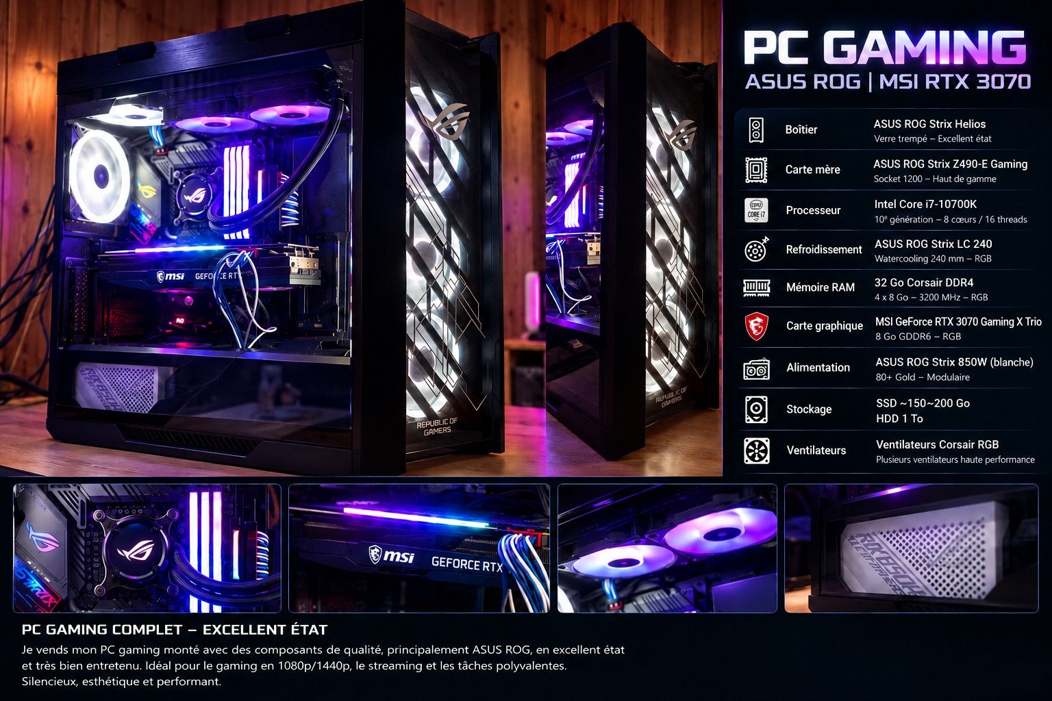 PC Gaming ASUS ROG / RTX 3070 / i7-10700K / 32 Go RAM, Ophalen, Zo goed als nieuw, Gaming, HDD