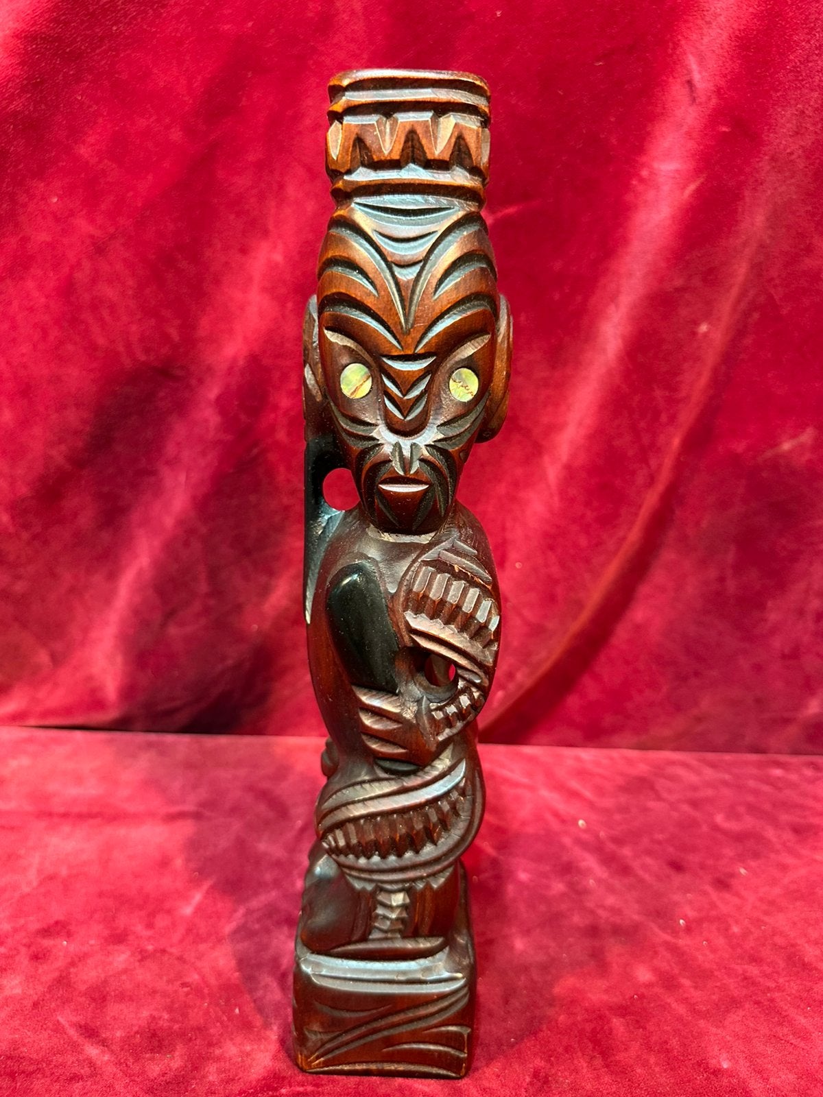 Houten Maori Tiki Beeld - Handgesneden, Verzenden, Beeld, Ingelegd, Hout