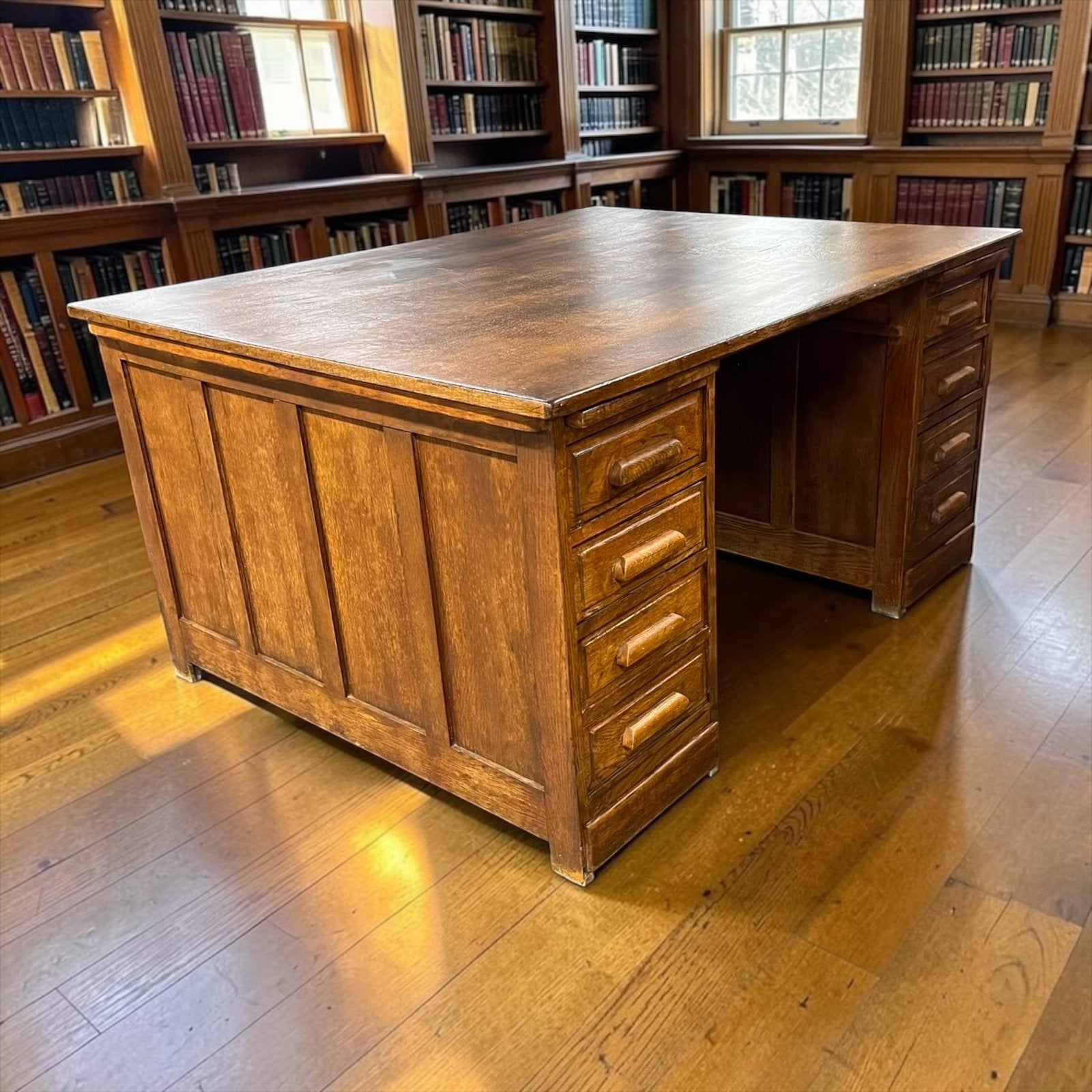 Bureau vintage XL en bois foncé/bureau double face, Enlèvement