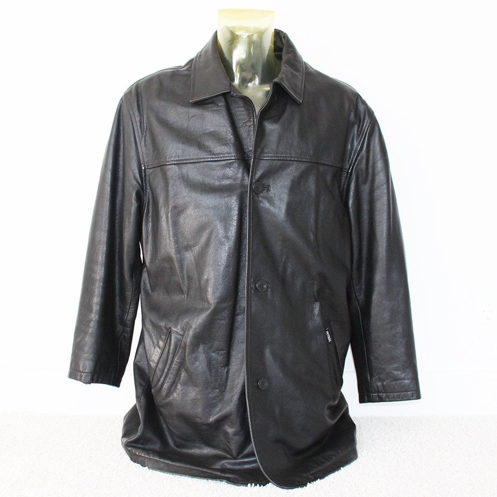 Prachtige Leren Petrol Heren Jas (L) € 125,-, Maat 52/54 (L), Petrol -, Verzenden, Zwart