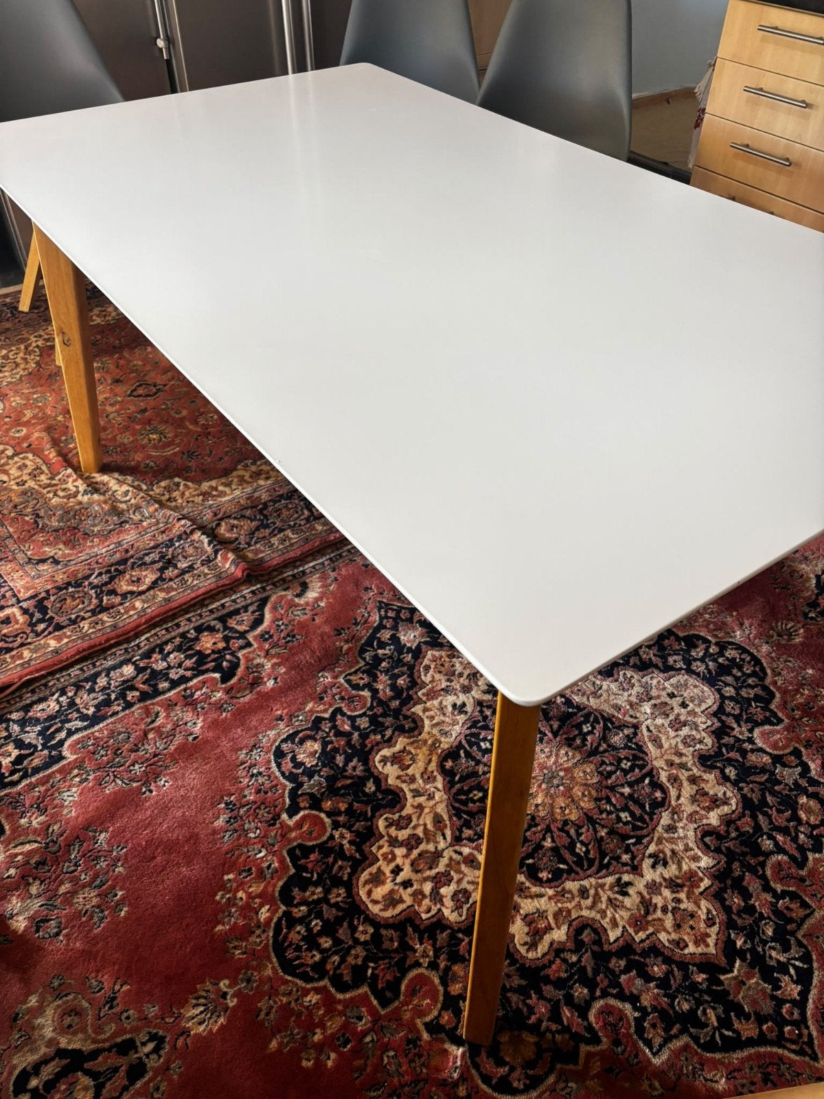 eettafel lengte 160CM, breedte 90CM, hoogte 77CM, Ophalen, 50 tot 100 cm, Zo goed als nieuw, Rechthoekig