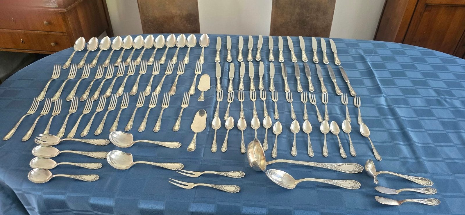 Grote 12-persoons verzilverde bestekset (Alpacca Silber 100), Antiek en Kunst, Ophalen