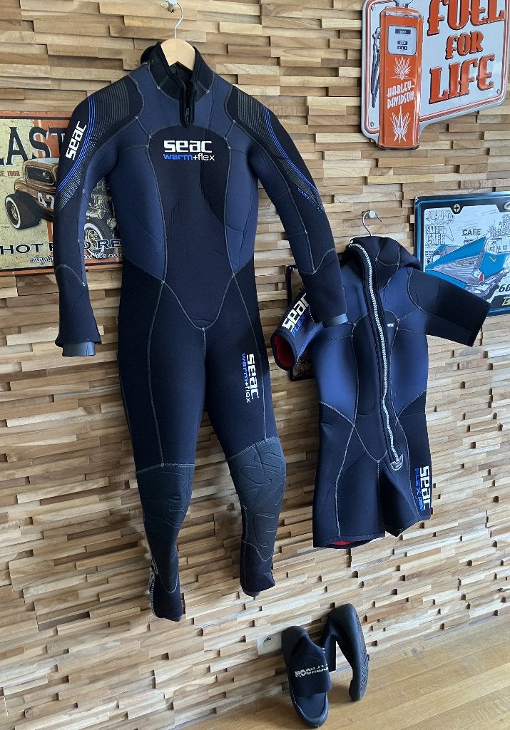 Duikpak en overpak + duiklaarzen dames Seac 7+5mm, maat S, Watersport en Boten, Duiken, Ophalen of Verzenden, Zo goed als nieuw