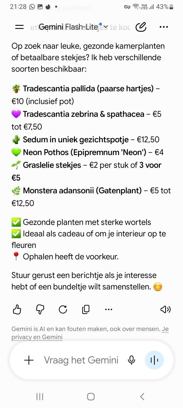 plantes, Enlèvement ou Envoi