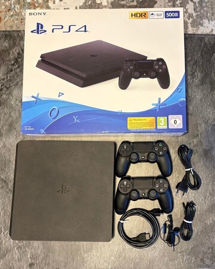 PS4 slim 500GB CD version, Ophalen, Met 2 controllers, Zo goed als nieuw, Slim