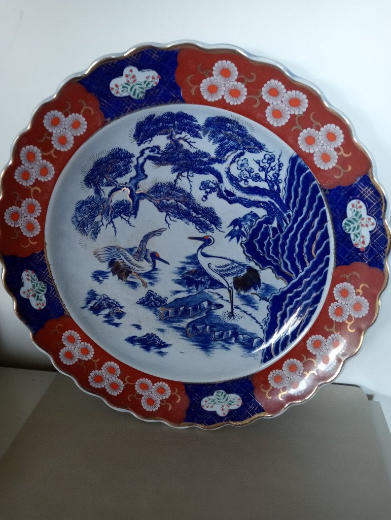Assiette murale vintage japonaise porcelaine Imari diam45 cm, Enlèvement
