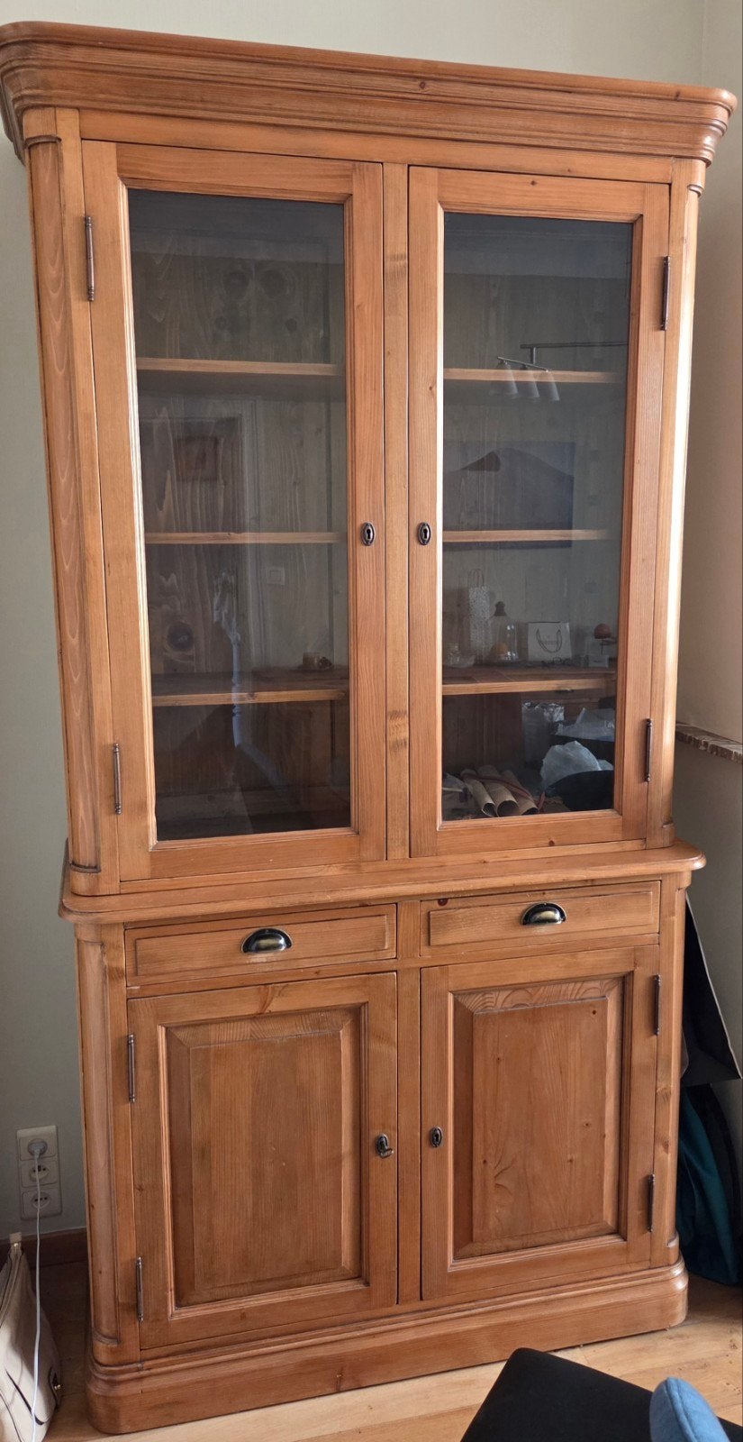 vaisselier/meuble vitrine campagnard  pin massif 230/115/50, Enlèvement, Pin