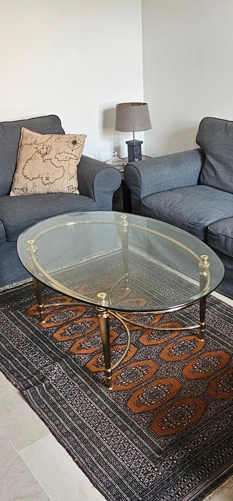 Élégante table basse Hollywood Regency (Laiton & Verre) – Vi, Enlèvement, Utilisé, Ovale, Verre