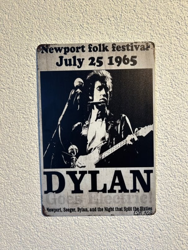 Metalen bord 20x30 Bob Dylan Newport Folk Festival 1965, Metaal, 30 cm, Verzenden, 20 cm