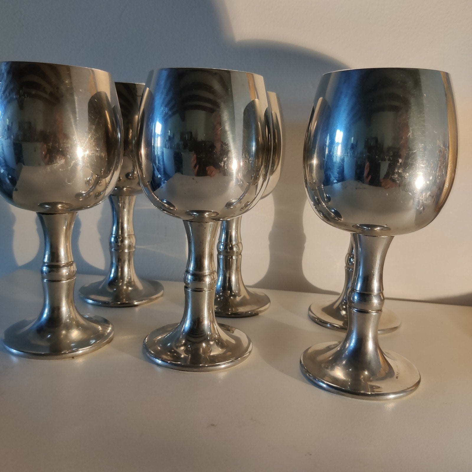 Sheffield tinnen wijnglazen 6 stuks, Antiek en Kunst, Antiek | Tin, Ophalen