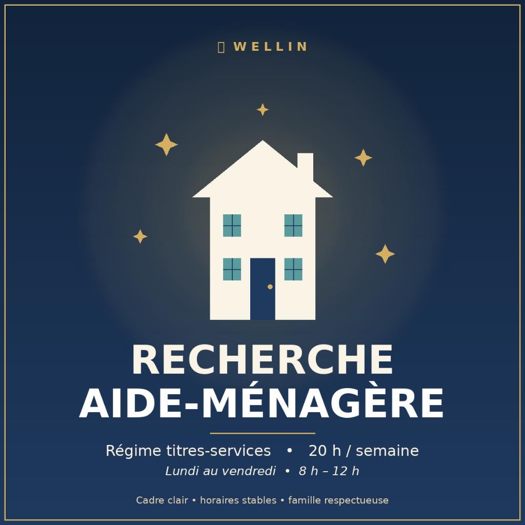 Famille cherche aide-ménagère - Wellin, Jusqu'à 24 heures, À partir de 3 ans, Contrat à durée indéterminée