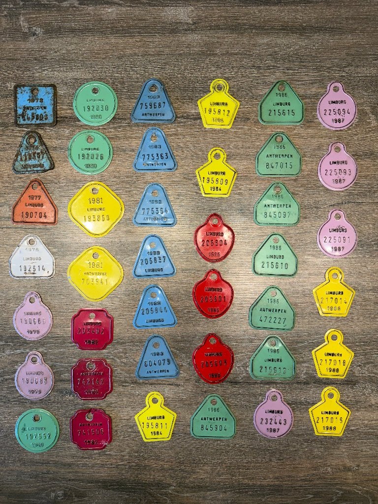 Collectie Belgische fietstaksplaatjes (40stuks) 1972–1988, Verzamelen, Ophalen of Verzenden