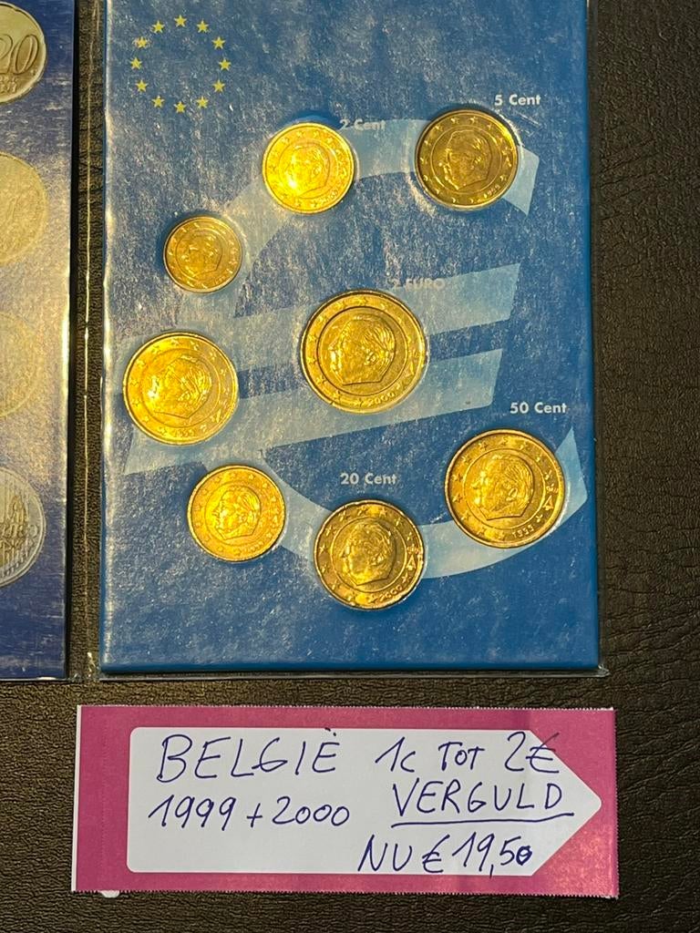 België eurosetje verguld in europocket, Postzegels en Munten, Munten | Europa | Euromunten, Setje, Overige waardes, België, Goud
