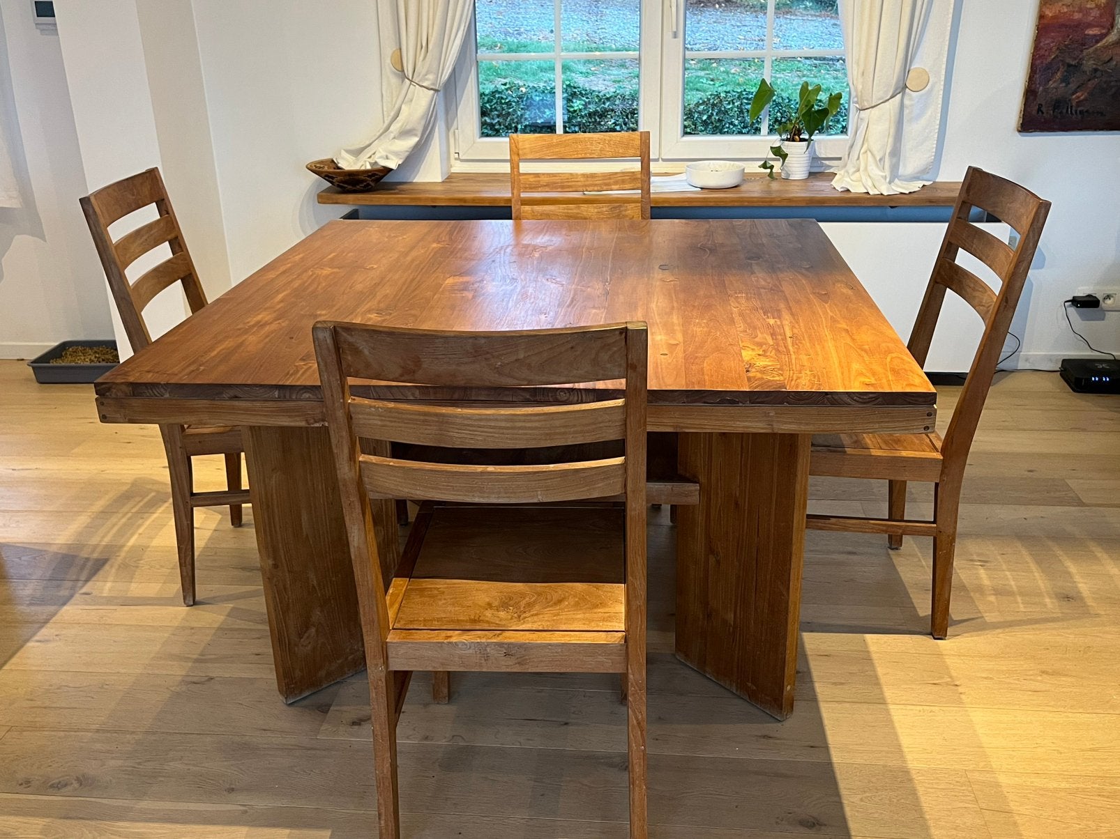 Table et chaises en tek, Maison & Meubles, Enlèvement, Comme neuf, Contemporain, 4 à 6 chaises