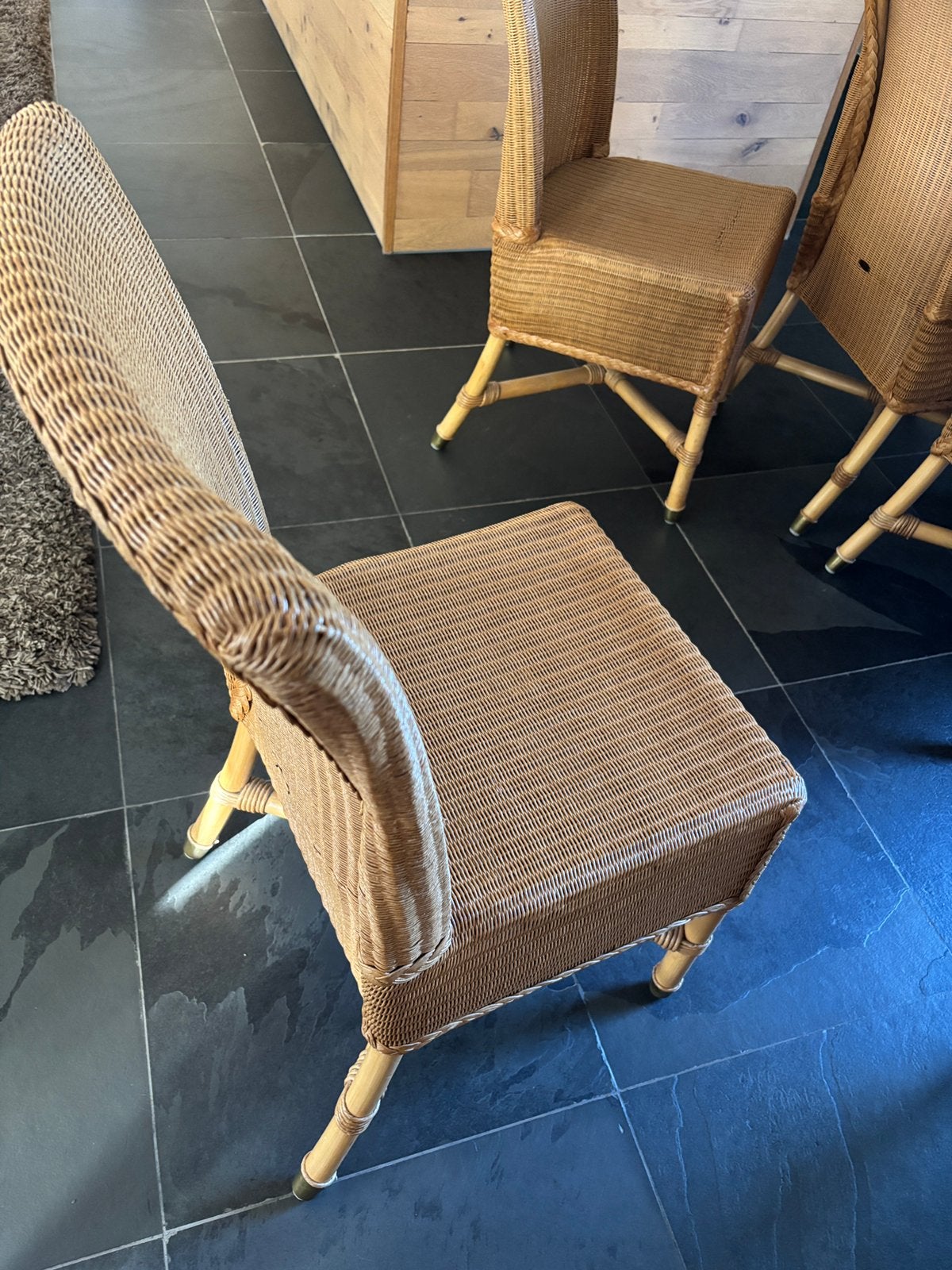 Set van 6 stijlvolle Lloyd loom eetkamerstoelen, Enlèvement, Utilisé