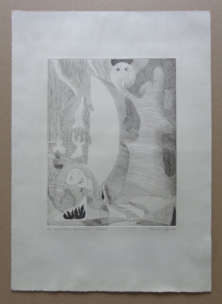 CLAUDE LYR / CONDITION HUMAINE / ZW-W ETS / 45x32cm / SIG, Édition limitée, Enlèvement ou Envoi, Autres sujets, Eau-forte