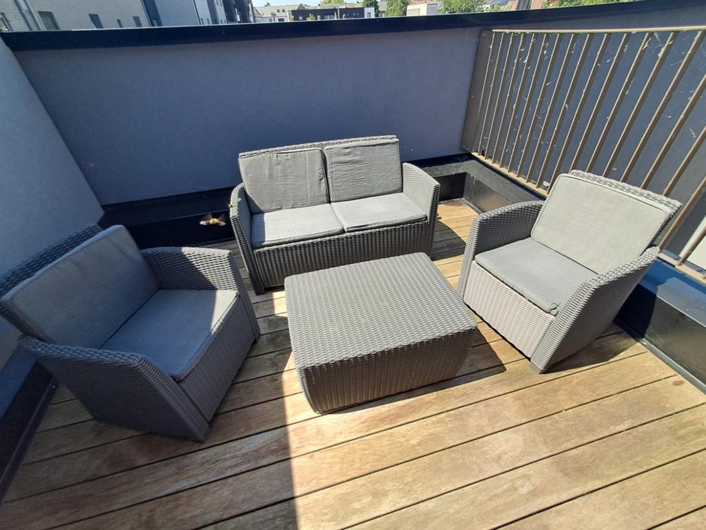 Set de jardin complet (4 pièces) avec table de rangement — B, Enlèvement, Synthétique, Salons de jardin