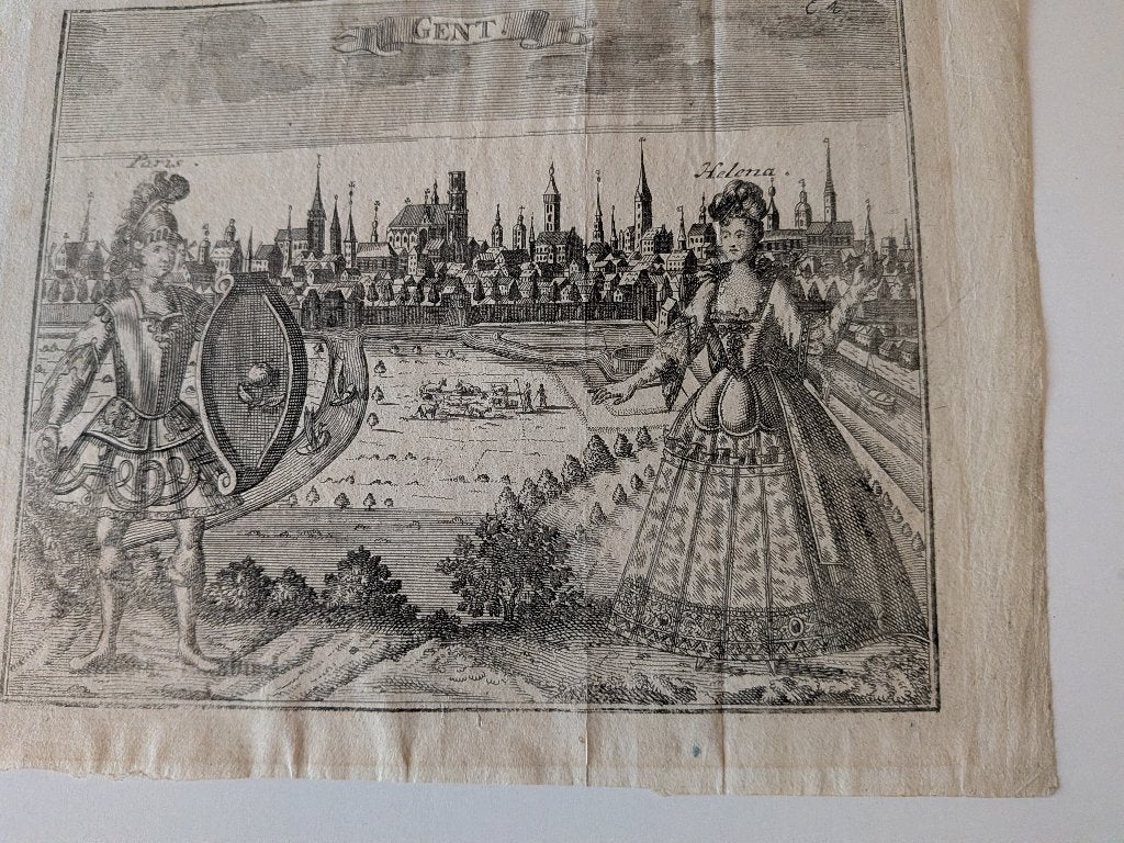18 eeuwse tekening zicht op Gent, Ophalen of Verzenden