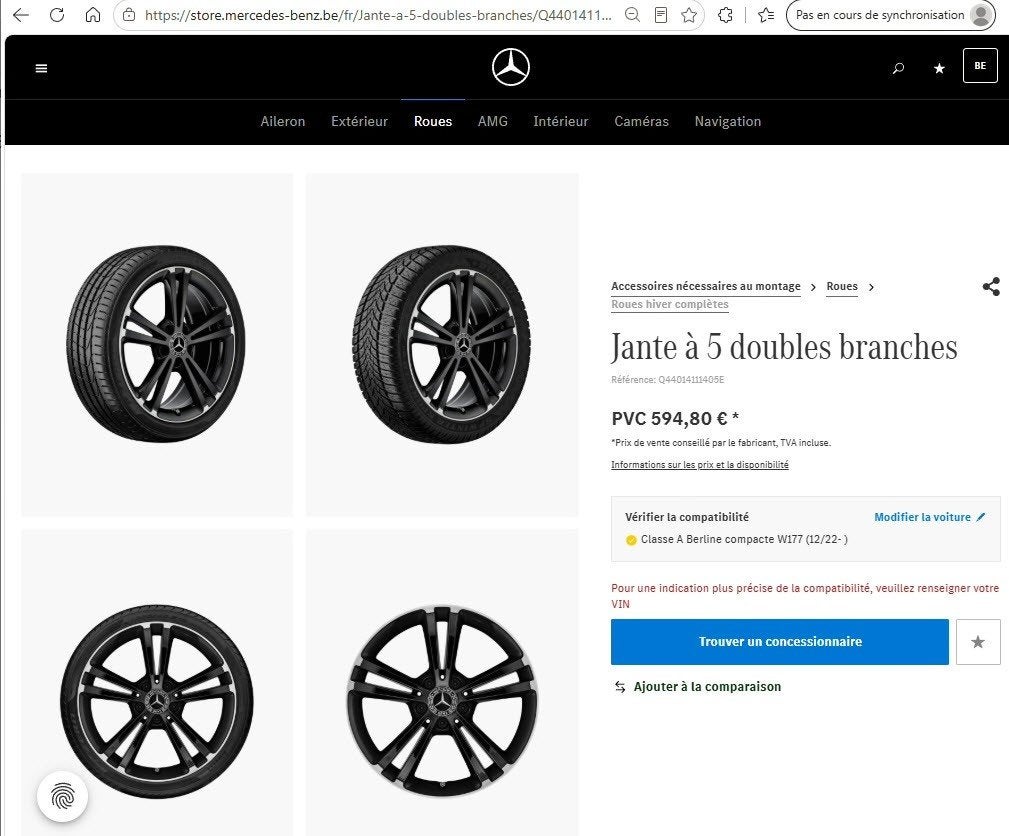 kit jantes et pneus hiver Mercedes Classe A - comme neuf, Pneus et Jantes, Pneus hiver, Véhicule de tourisme, 18 pouces