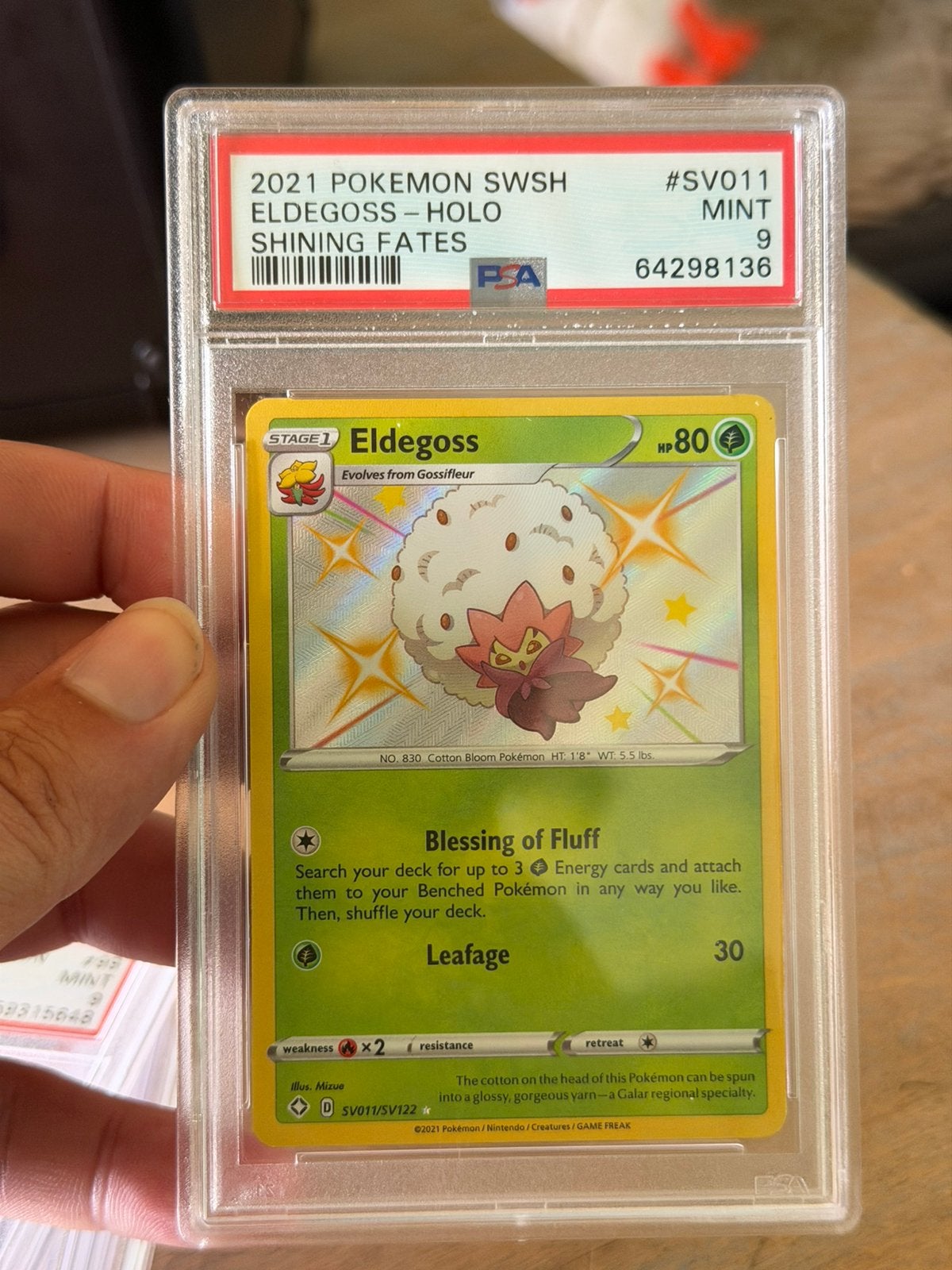 Carte à dalle Shining Fates 2021 PSA 9 Eldegoss Holo SV011, Enlèvement ou Envoi, Comme neuf, Cartes en vrac, Foil