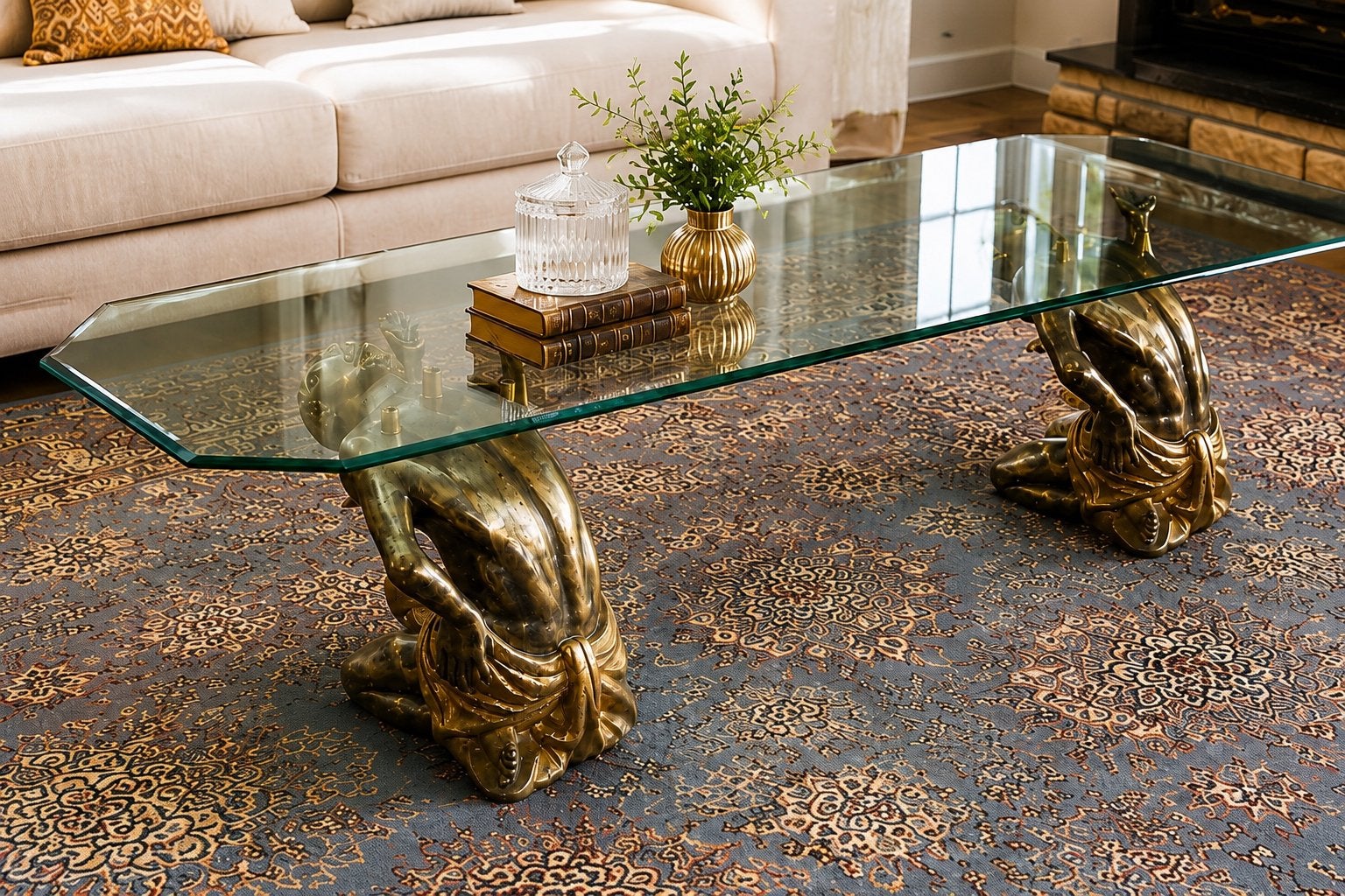 Unieke salontafel met houten sculpturen – Afrikaanse figuren, Antiek en Kunst, Ophalen
