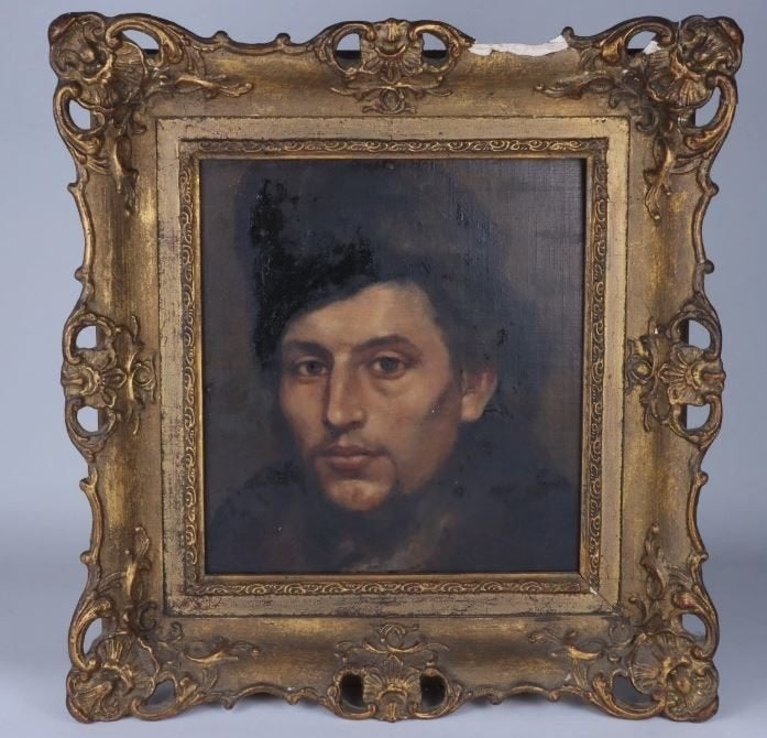 antiek schilderij portret Carl Weller op paneel, Portrait ou Personnes, Peinture à l'huile, Panneau, Enlèvement