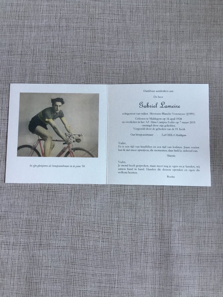 Wielrenner G.Lameire Maldegem +2015 Eeklo, Verzenden, Bidprentje