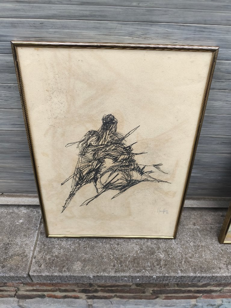 Dessin signe landers 61, Antiek en Kunst, Kunst | Tekeningen en Fotografie, Ophalen of Verzenden