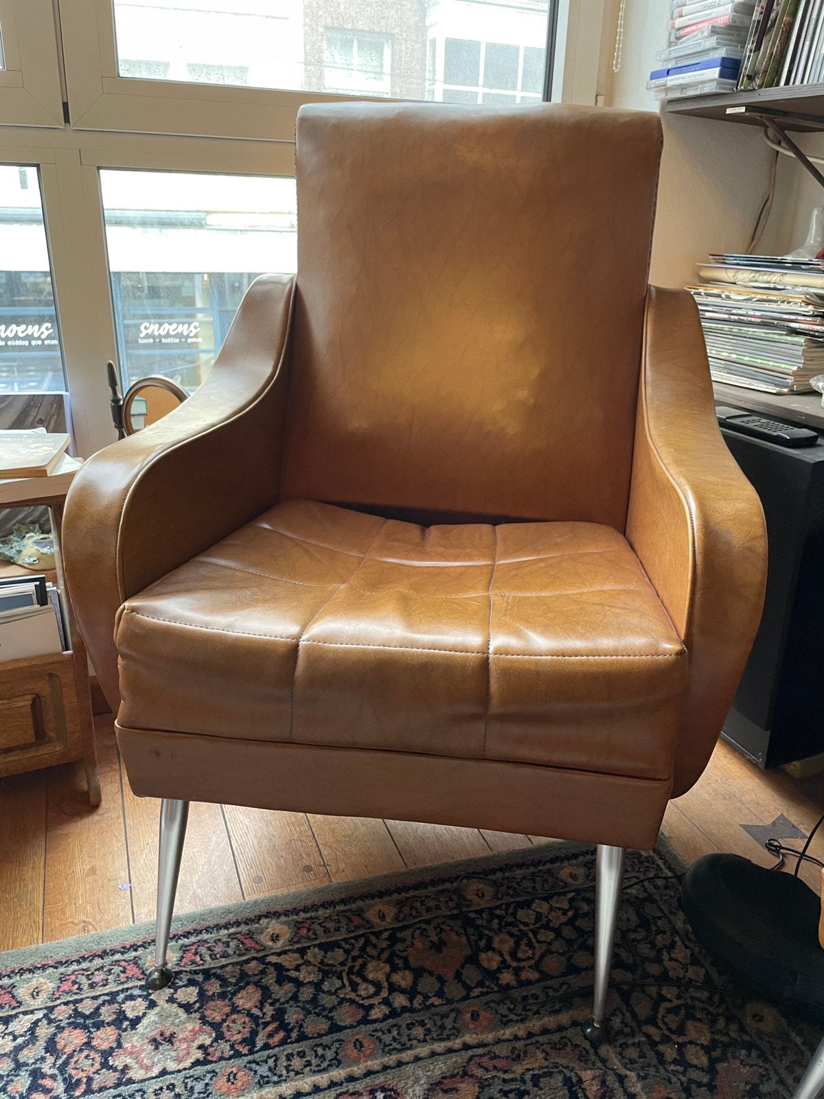 Vintage sofa set. 2 fauteuils en 3-zit. Italiaans design, Ophalen, Gebruikt, Leer, Italiaans