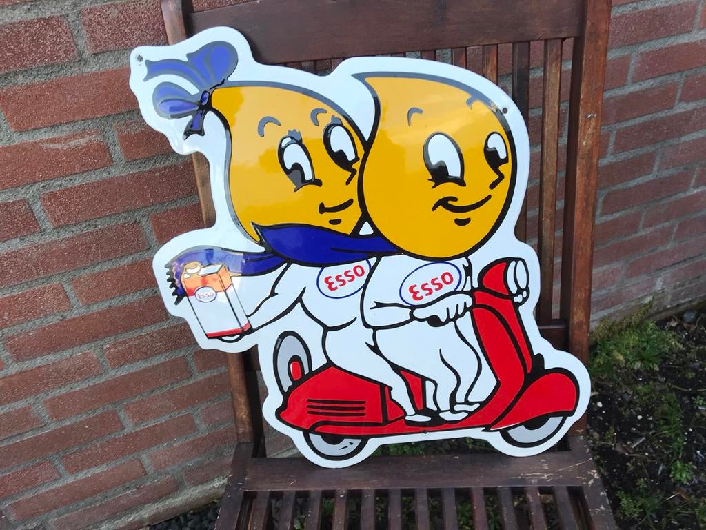 Esso Vespa emaille reclamebord, Ophalen of Verzenden, Zo goed als nieuw, Reclamebord