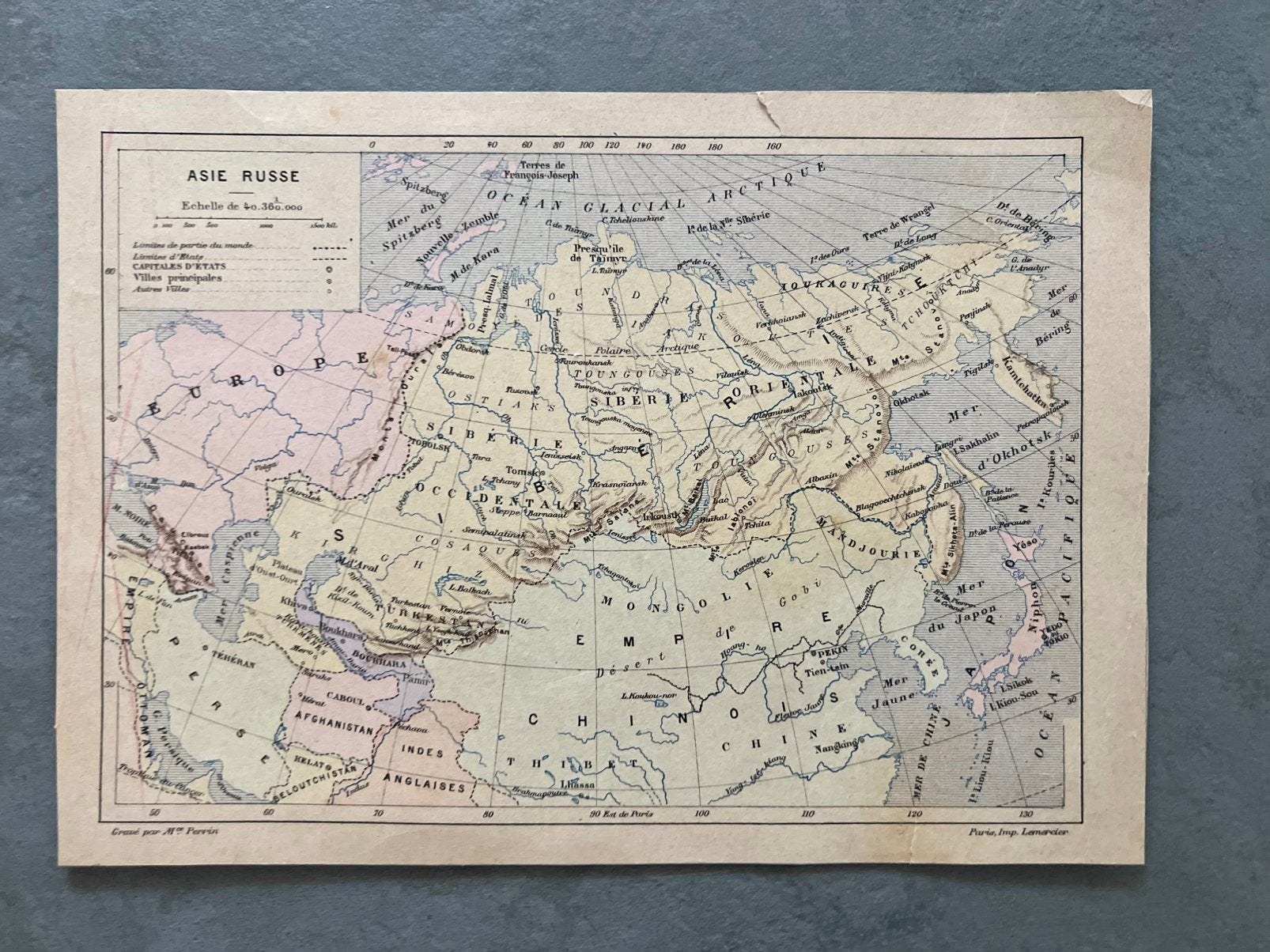 Kaart van het oude Russische Azië — Lemercier — 25  18 cm, Antiek en Kunst, Antiek | Schoolplaten, Ophalen of Verzenden, Aardrijkskunde