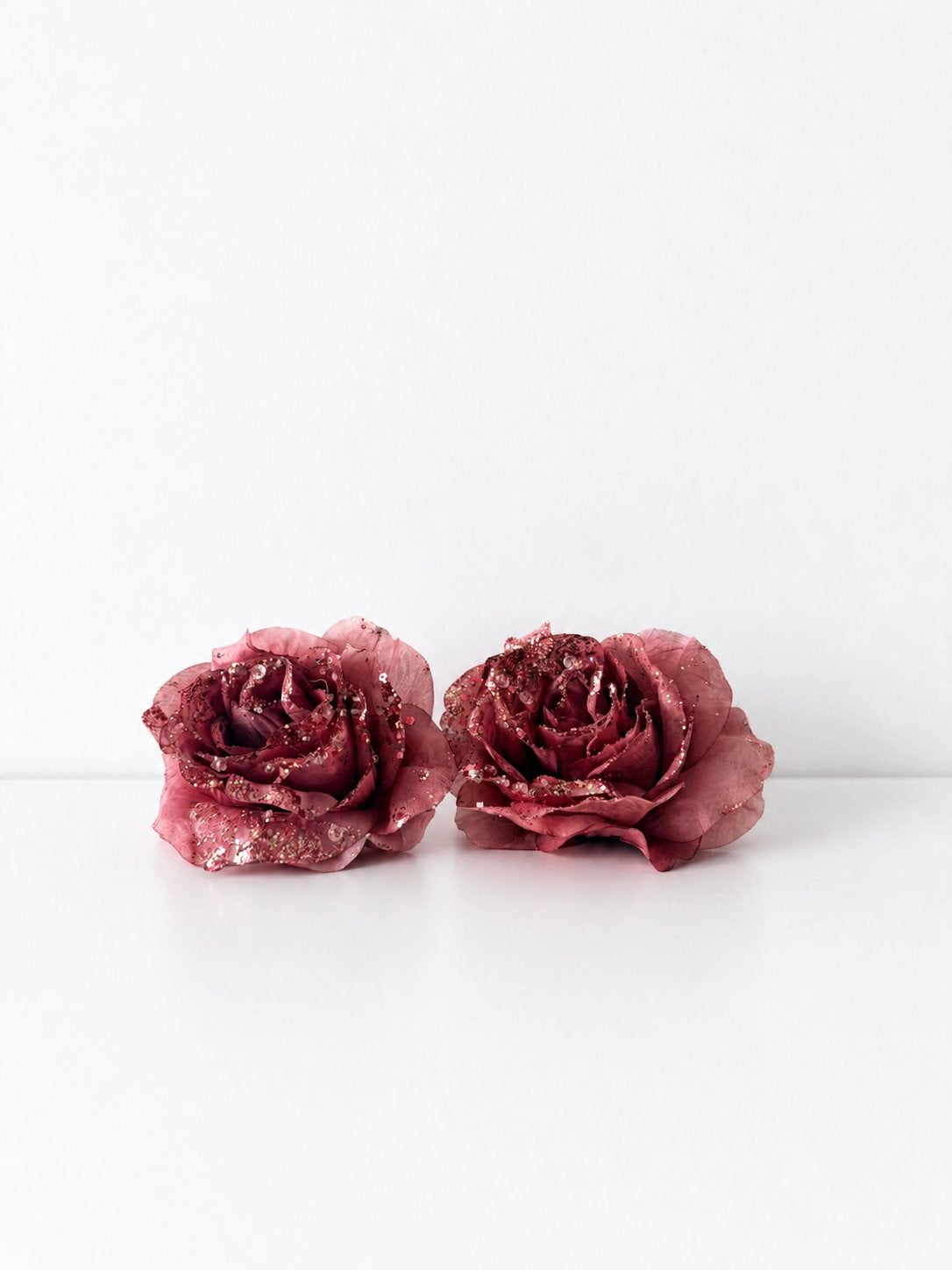 Maisons du Monde set van 2 oud roze glitter kerst rozen, Ophalen, Zo goed als nieuw