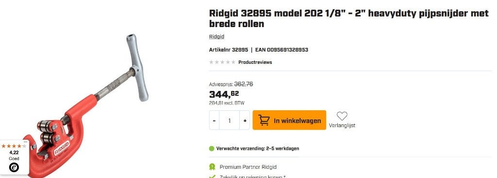 RIDGID buizensnijder N 202 1/8"–2" – heavy duty, Doe-het-zelf en Bouw, Gereedschap | Handgereedschap, Ophalen of Verzenden, Gebruikt