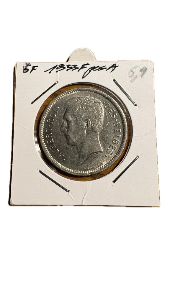 ALBERT I : 5 FRANC 1 BELGA 1933F Position A, Enlèvement ou Envoi