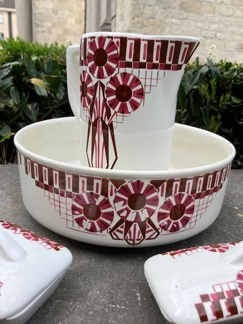 ART DECO TOILET SET MET LAMPET KAN FAIENCERIE SAINT GHISLAIN, Antiek en Kunst, Ophalen of Verzenden