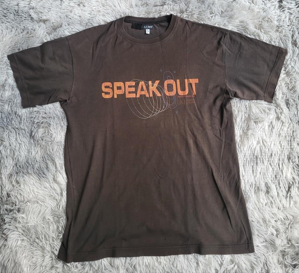 Vintage Armani Jeans AJ „Speak Out” T-shirt - maat M, Kleding | Heren, T-shirts, Gedragen, Maat 48/50 (M), Overige kleuren, Ophalen of Verzenden