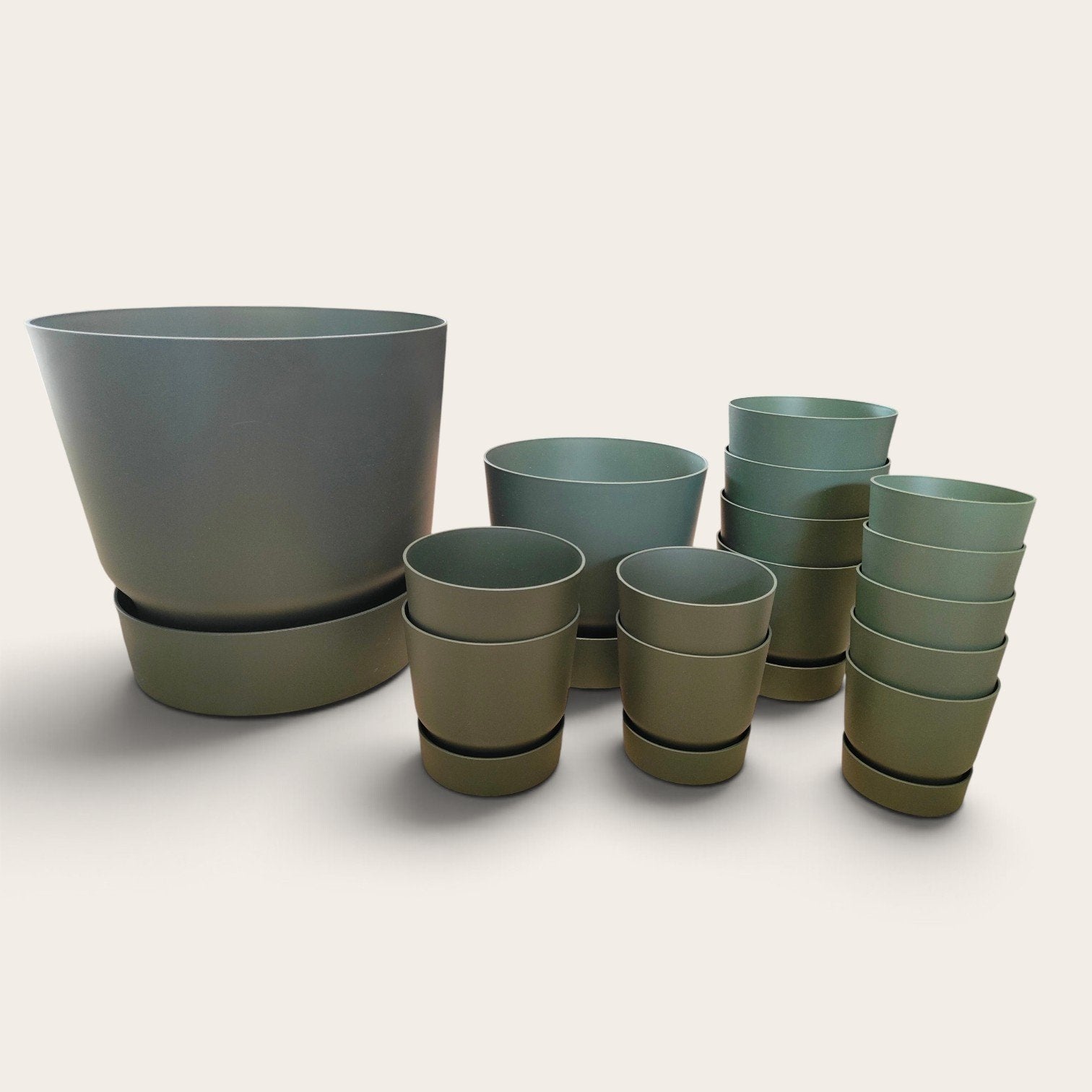 4x Elho Greenville rond 20 cm groen | met waterreservoir, Ophalen, Kunststof, Rond, Zo goed als nieuw