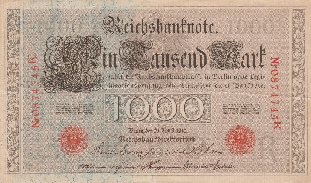 1000 Mark Duitsland 21.04.1910, Postzegels en Munten, Ophalen of Verzenden, Duitsland, Los biljet
