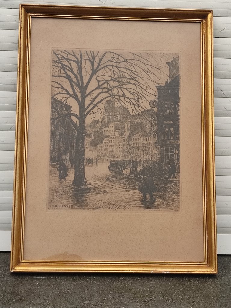 gravure signe jos delfosse, Antiek en Kunst, Kunst | Etsen en Gravures, Ophalen of Verzenden, Gravure