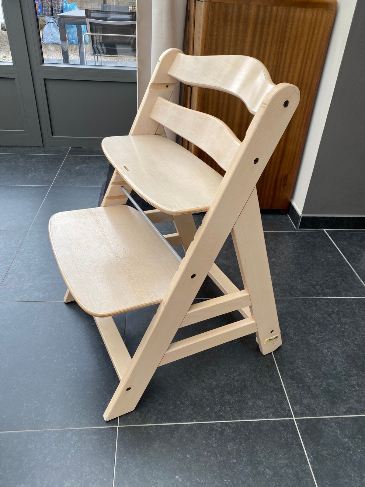 Hauck meegroeistoel (naturel hout) incl. babyset, Ophalen, Gebruikt, Meegroeistoel