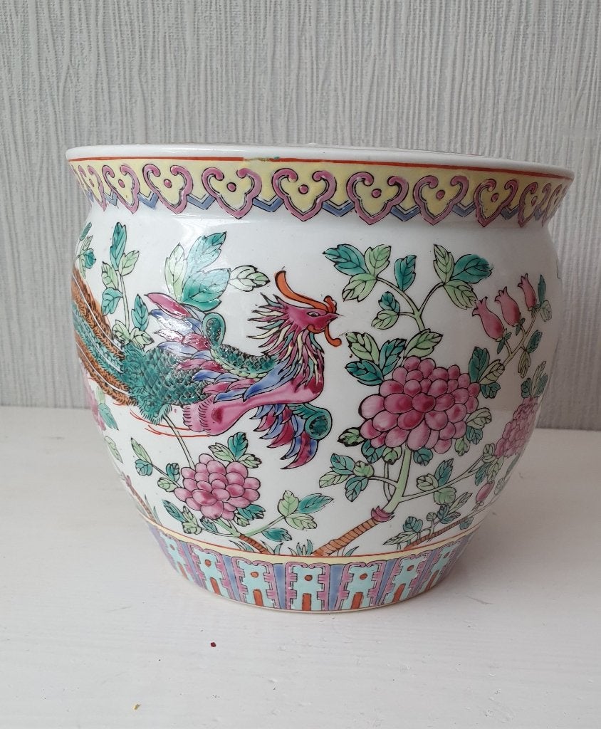 Chinese Bloempot – Famille Rose (Draak & Feniks) – 21x18cm, Antiek en Kunst, Antiek | Porselein, Ophalen of Verzenden