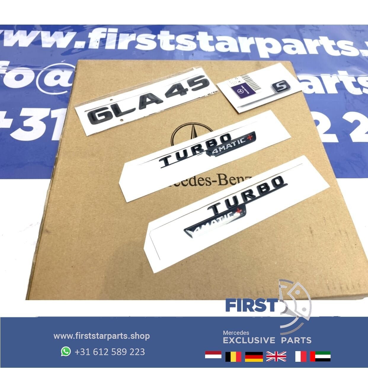 H247 GLA45S AMG LOGO SET ZWART EMBLEMEN Mercedes GLA KLASSE, Utilisé, -, -, Enlèvement ou Envoi