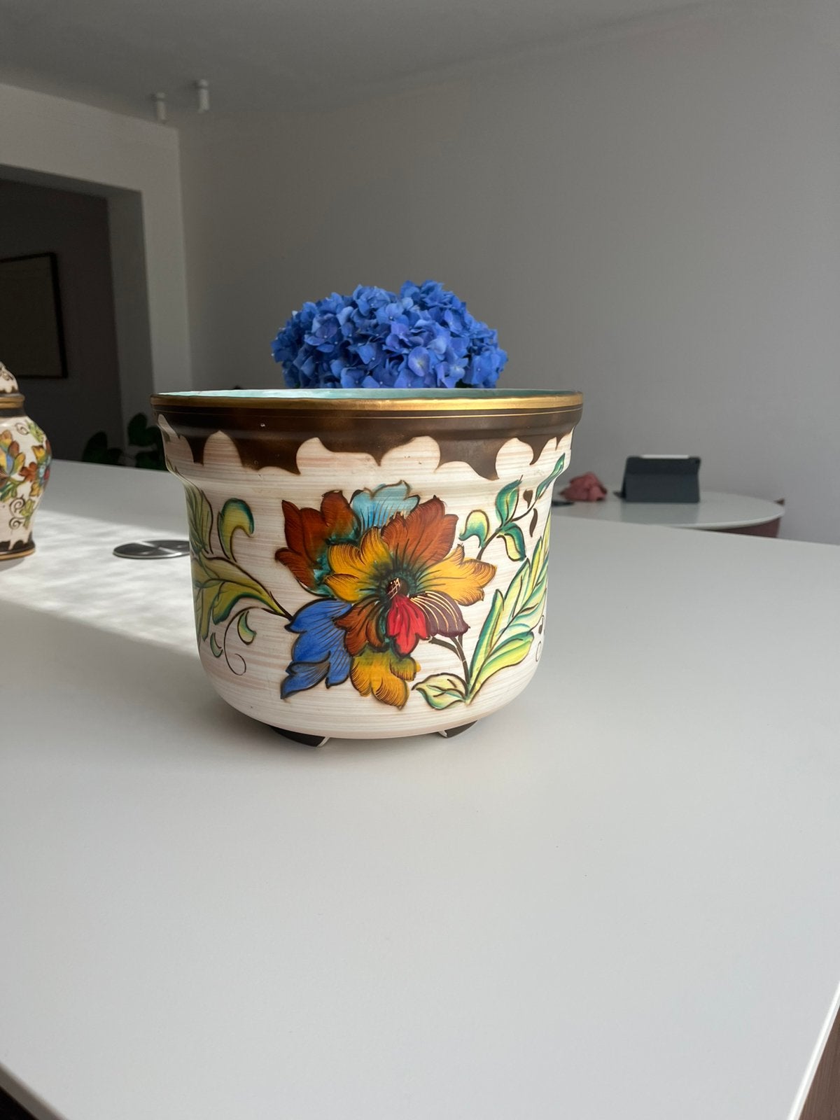 Vintage keramische bloempot H. Bequet Quaregnon, Enlèvement