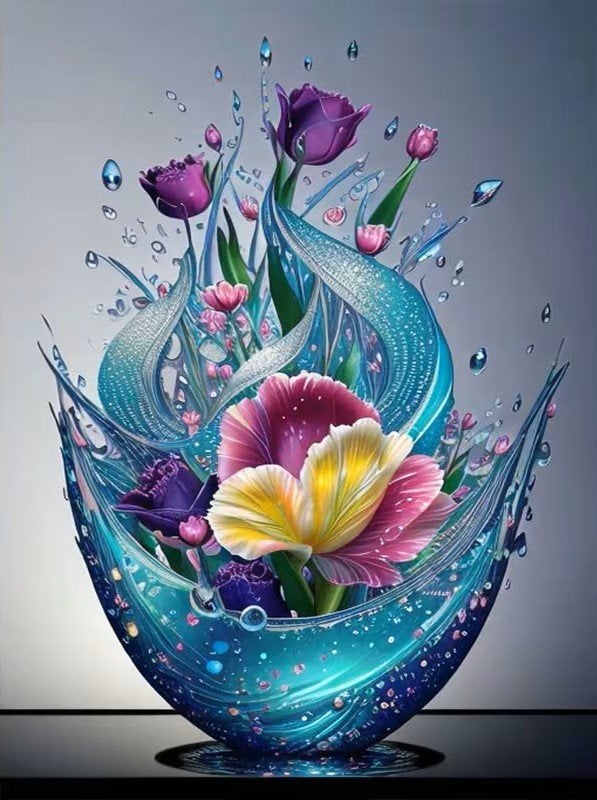 50x40cm Diamond Painting bloemen kunst (rond) nr 129, Nieuw, Meerkleurig, Overige materialen, Overige merken